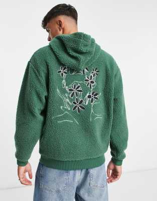 ASOS DESIGN oversized hoodie in green borg with back line drawing  embroidery | Smart Closet