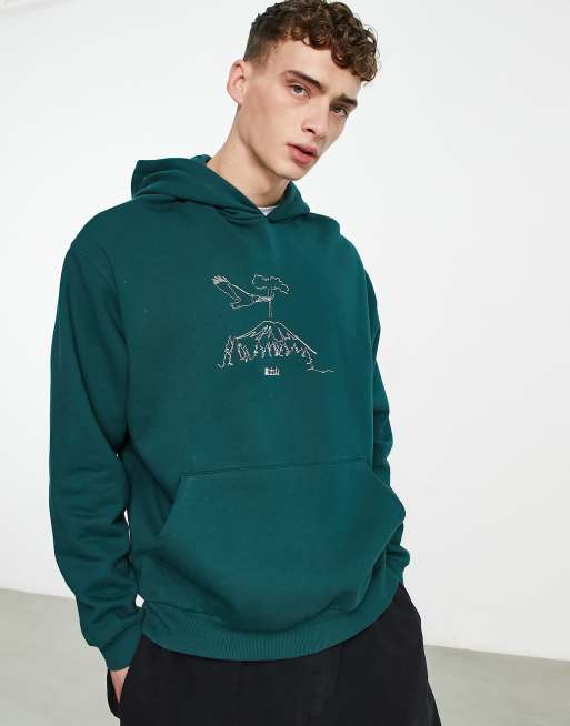 ASOS DESIGN oversized hoodie in green with mountain embroidery | ASOS