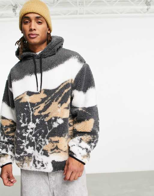 ASOS DESIGN oversized hoodie in grey borg with skyline print ASOS