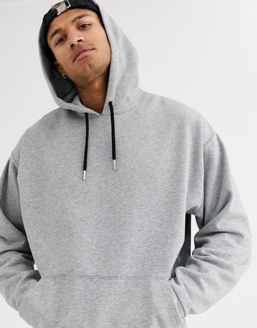 ASOS DESIGN oversized hoodie in grey marl with black drawcords | ASOS