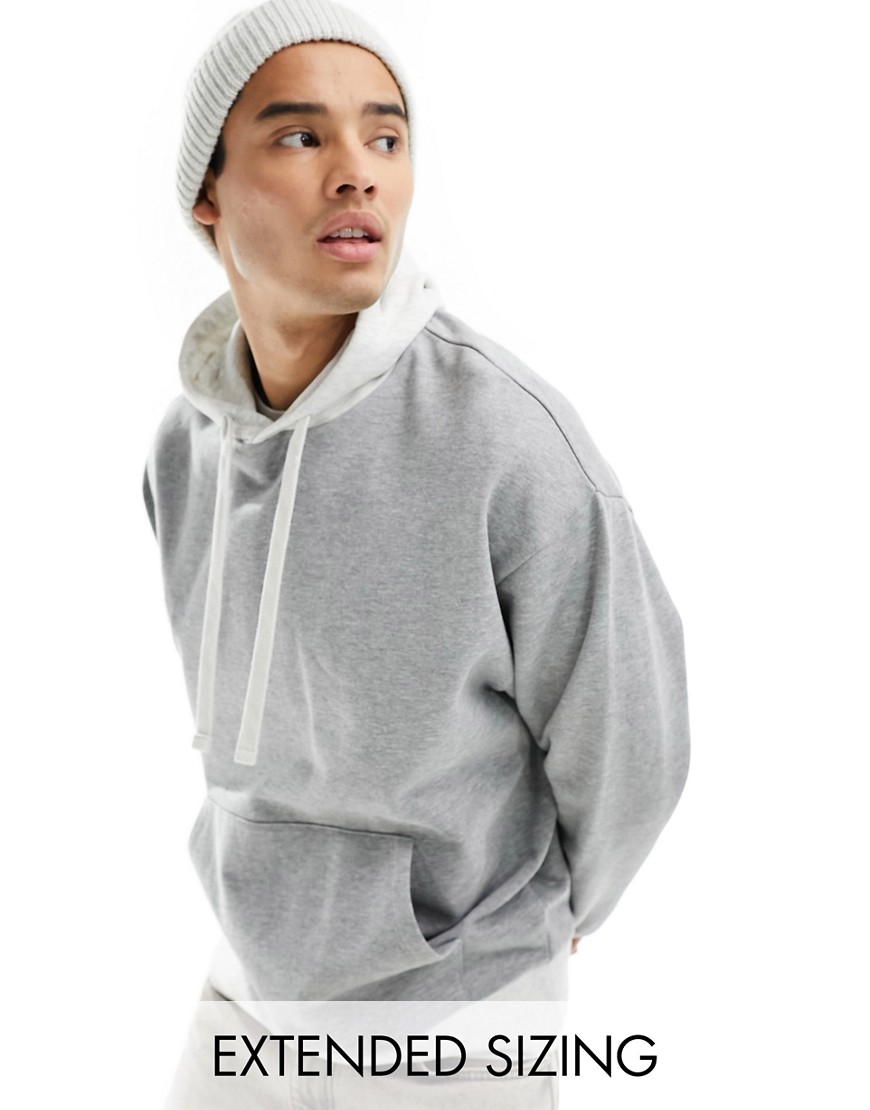 ASOS DESIGN oversized hoodie in grey marl with contrast hood