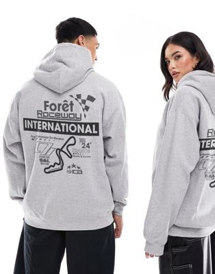 ASOS DESIGN oversized hoodie in grey with front and back sport print