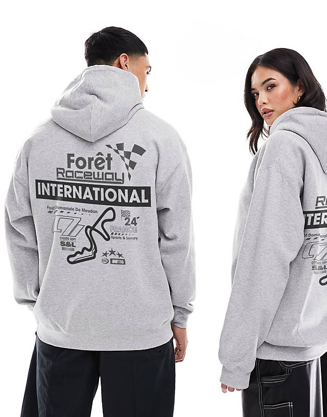ASOS DESIGN - oversized hoodie in grey with front and back sport print