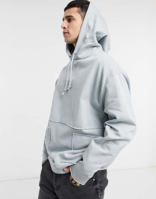 ASOS DESIGN oversized hoodie in grey with raw edge pockets | ASOS