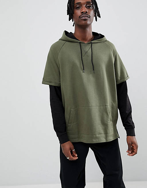 ASOS DESIGN oversized hoodie in khaki with contrast double sleeves | ASOS
