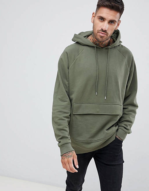 ASOS DESIGN oversized hoodie in khaki with map pocket | ASOS