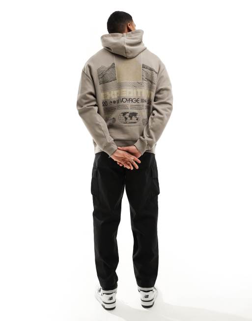 ASOS DESIGN oversized hoodie in light brown with outdoor back print, 3 of 4