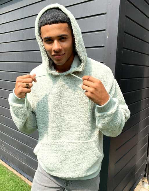 ASOS DESIGN oversized hoodie in light green teddy borg