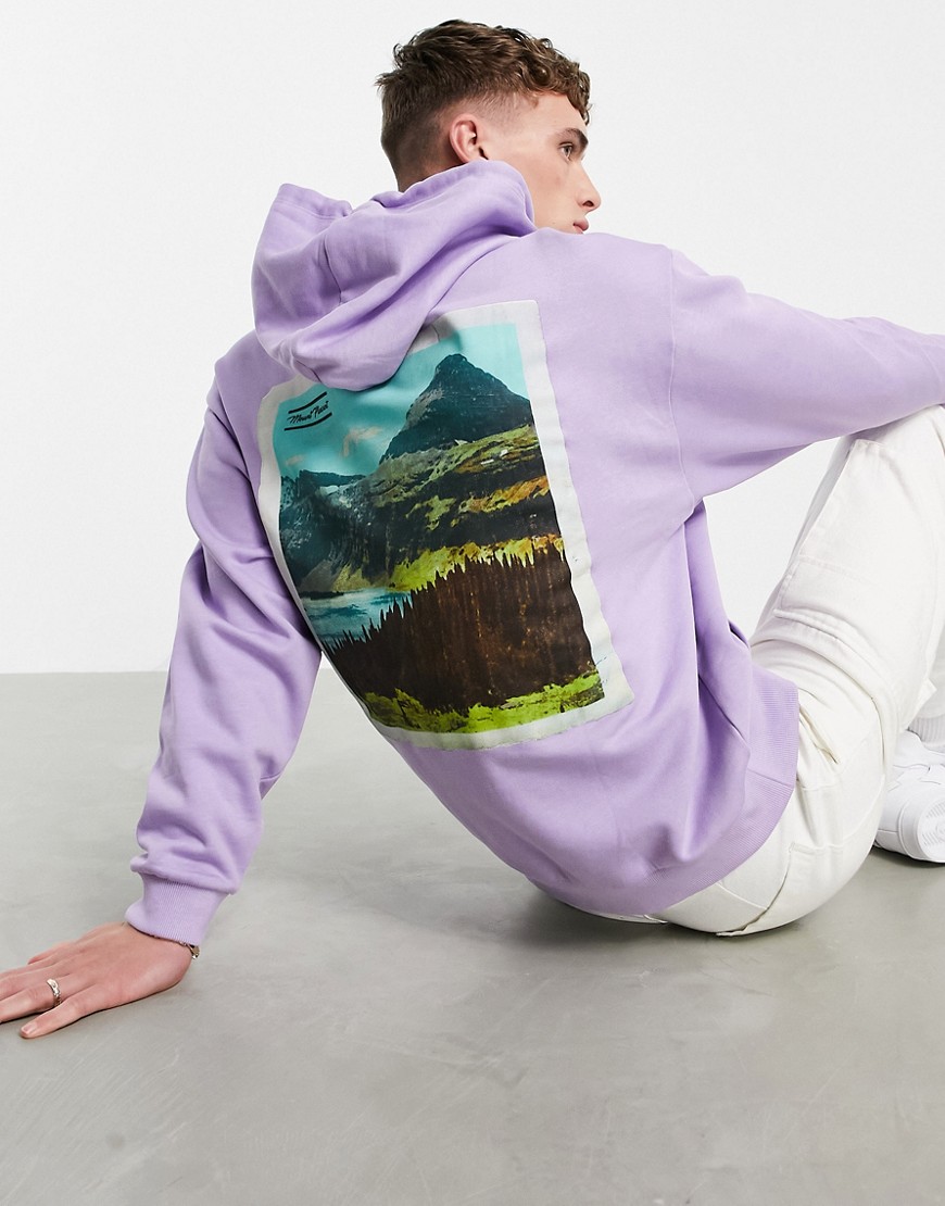 Asos Design Oversized Hoodie In Lilac With Scenery Back Print-purple