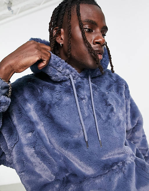 ASOS DESIGN oversized hoodie In navy faux fur | ASOS