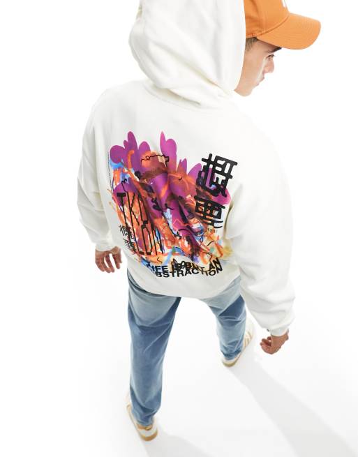 ASOS DESIGN oversized hoodie in off white with art back print