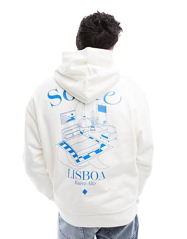 ASOS DESIGN - oversized hoodie in off white with city print and large back print