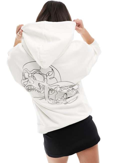 ASOS DESIGN oversized hoodie in off white with line drawing back