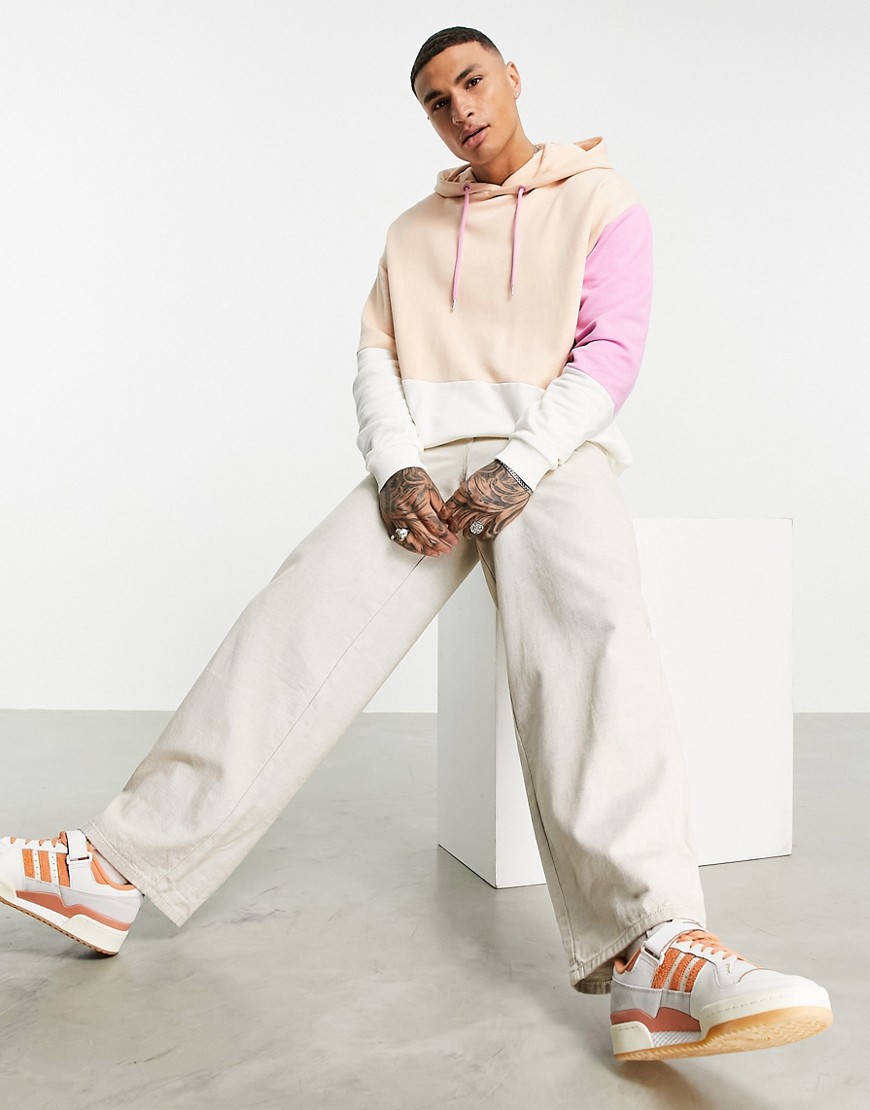 ASOS DESIGN oversized hoodie in pink and beige color block - part of a set