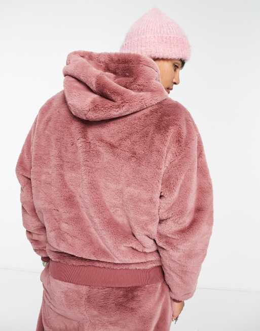 ASOS DESIGN oversized hoodie in pink faux fur ASOS