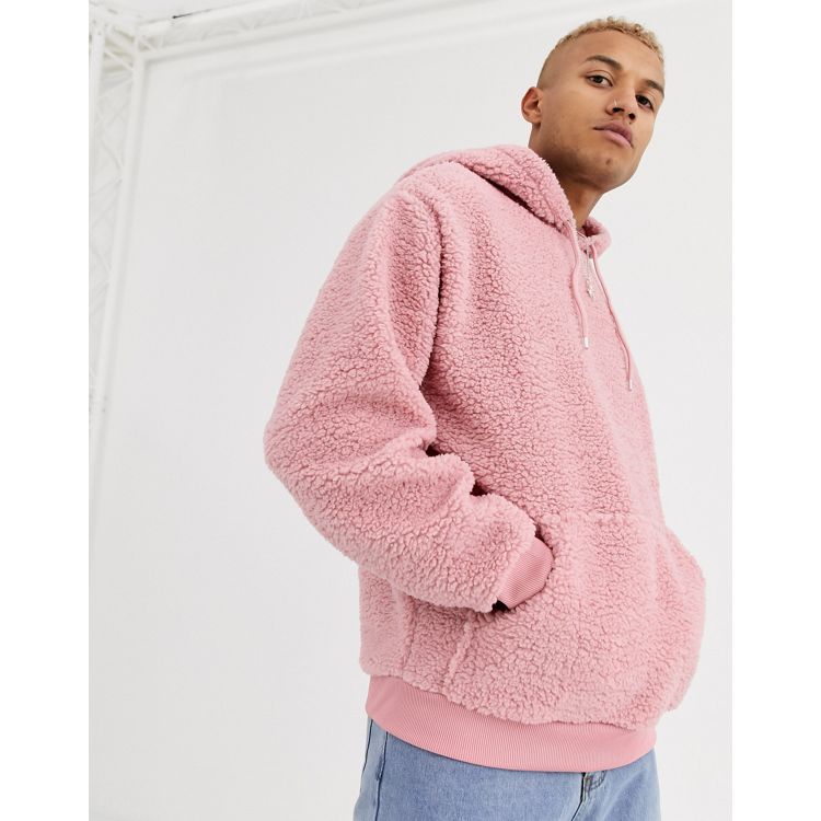 ASOS DESIGN oversized borg zip through fleece in pink