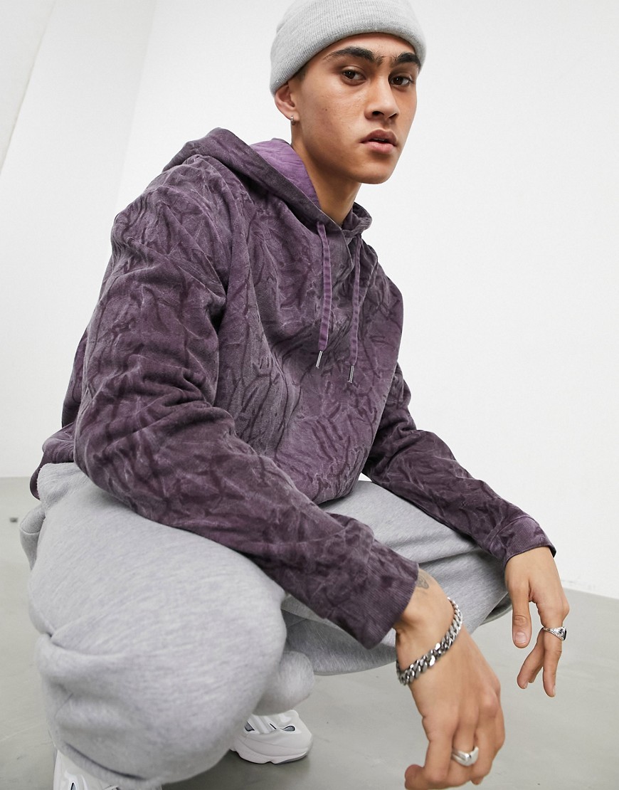 ASOS DESIGN oversized hoodie in purple crinkle wash