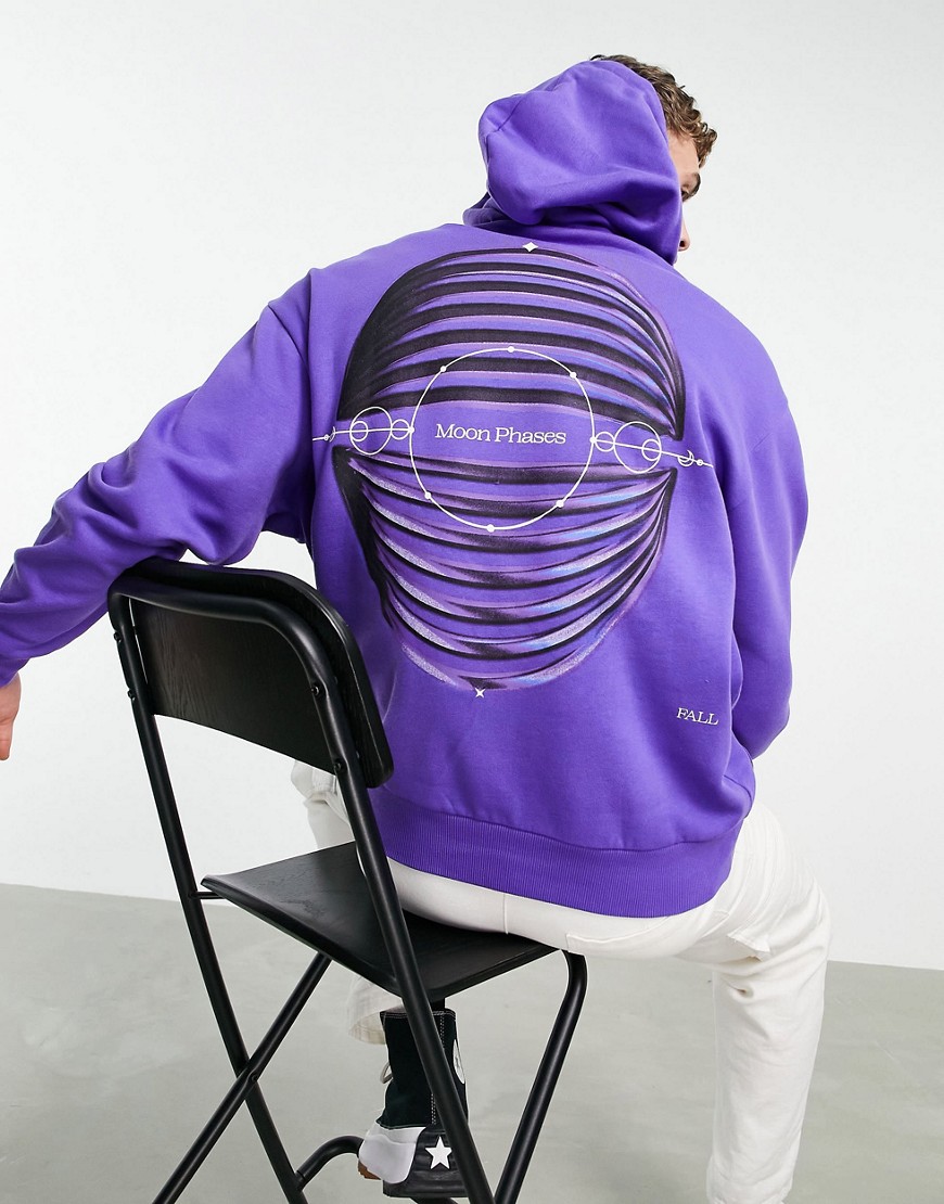 ASOS DESIGN oversized hoodie in purple with multi placement mystic prints
