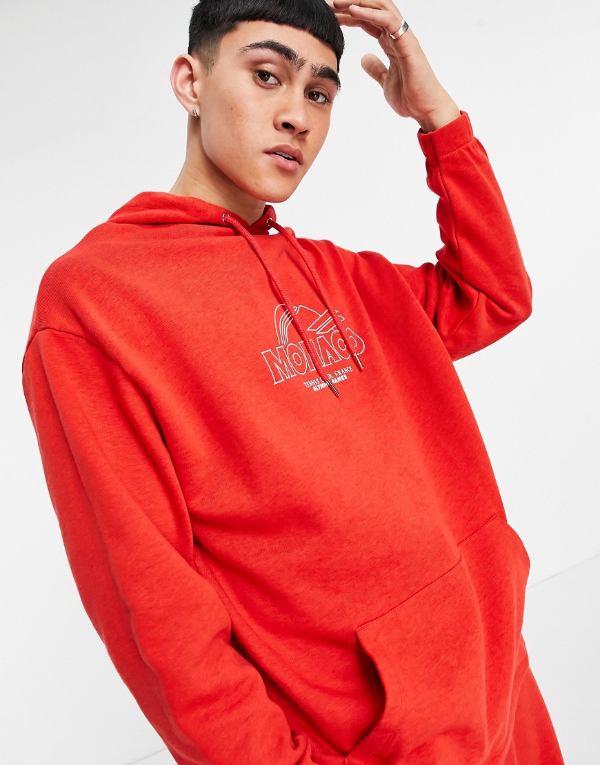 ASOS DESIGN oversized hoodie in red heather with Monaco city print - part of a set
