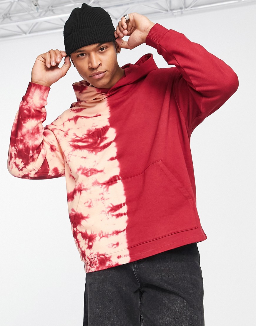 ASOS DESIGN oversized hoodie in red with placement tie dye