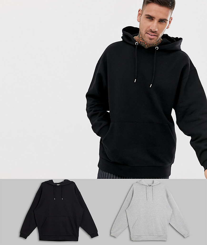 ASOS DESIGN - Oversized hoodie in set van 2, gemêleerd grijs/zwart-Multi