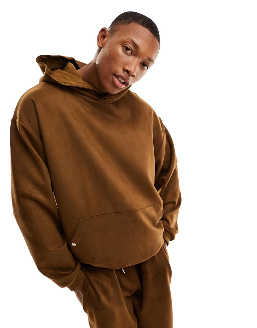 ASOS DESIGN oversized hoodie in seudette texture in brown