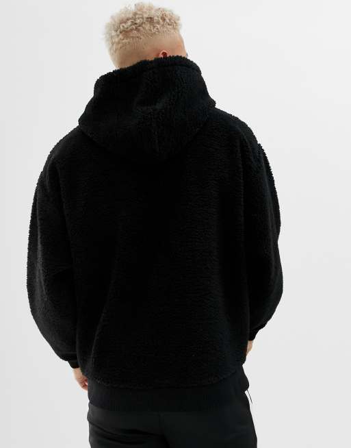 ASOS DESIGN oversized hoodie in teddy borg black