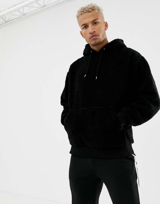 ASOS DESIGN oversized hoodie in teddy borg black