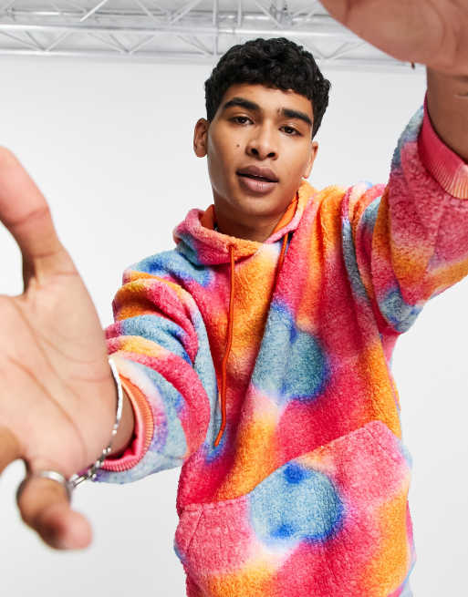 Asos Design Oversized Hoodie In Teddy Borg With Ombre Dip Dye Asos