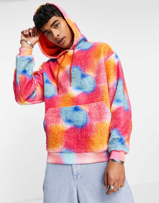 ASOS DESIGN oversized hoodie in teddy fleece with ombre dip dye