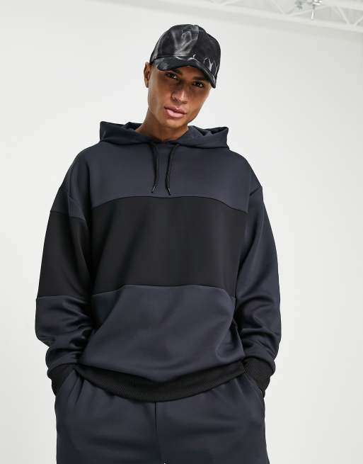 ASOS DESIGN oversized hoodie in tonal black scuba color block - part of a set