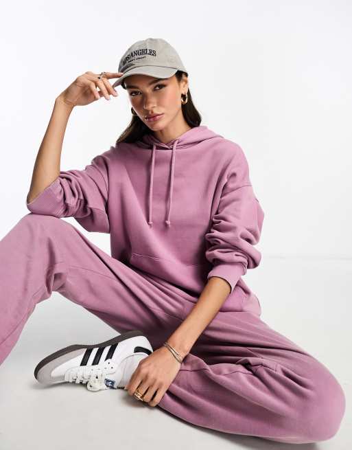 ASOS DESIGN oversized hoodie in washed aubergine (part of a set)