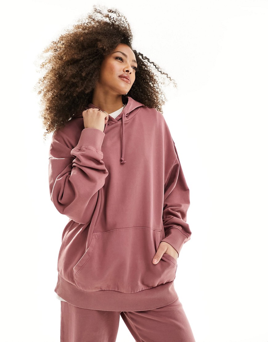 Asos Design Oversized Hoodie In Washed Aubergine-pink