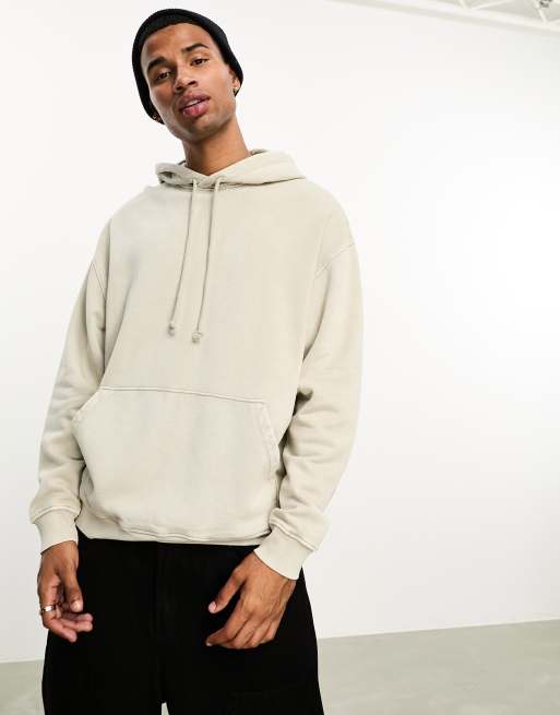 ASOS DESIGN oversized hoodie in washed beige with grunge back