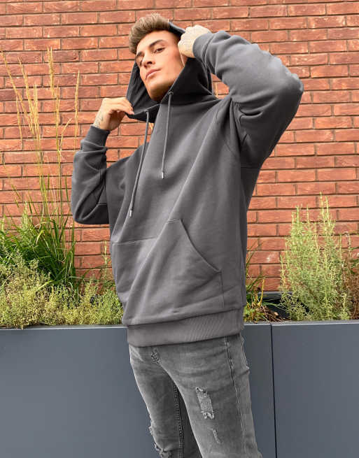 ASOS DESIGN extreme oversized funnel neck hoodie in washed black