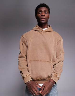 Asos Design Oversized Hoodie In Washed Brown