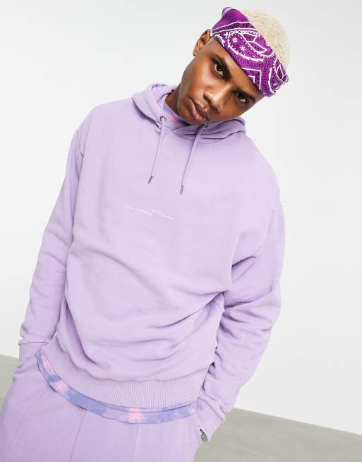 ASOS DESIGN oversized hoodie in washed purple with text print part of a set