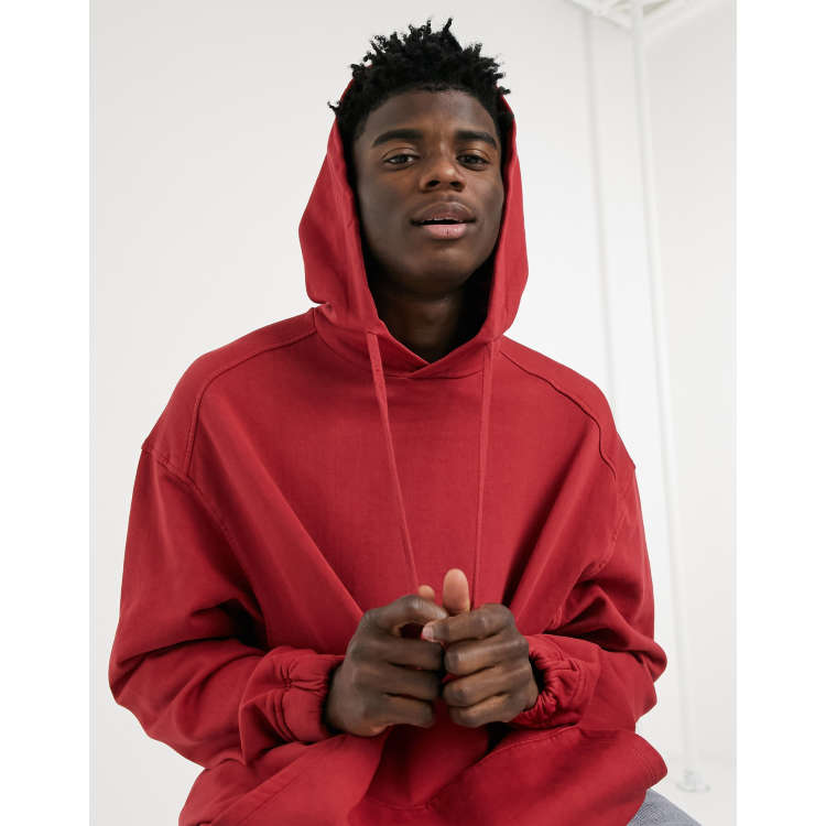 ASOS DESIGN oversized hoodie in washed red