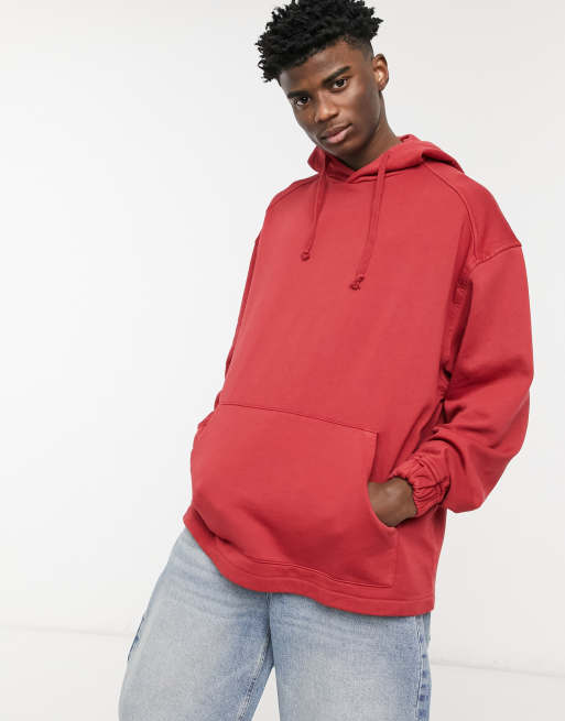 ASOS DESIGN oversized hoodie in washed red