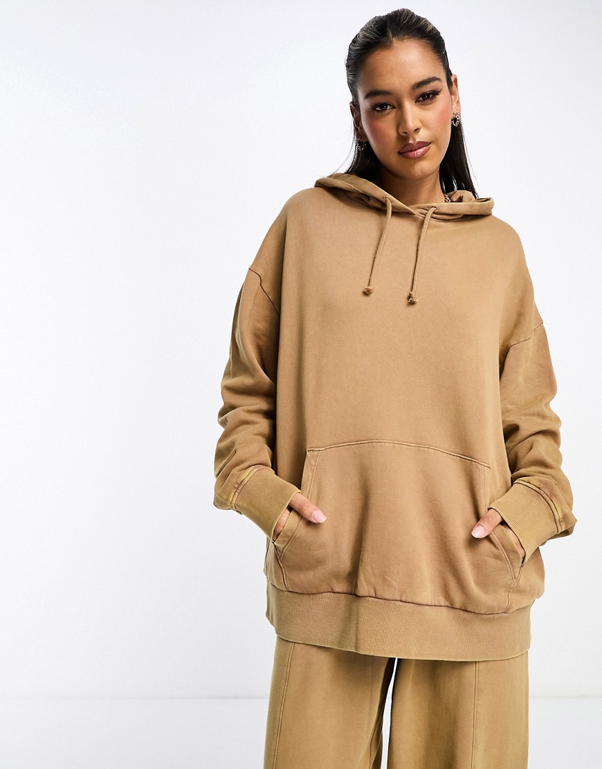 Asos Design Oversized Hoodie In Washed Tan - Part Of A Set-brown