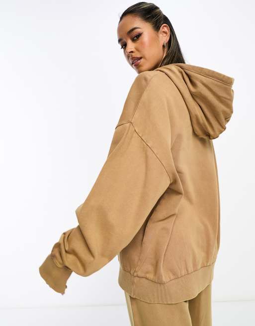 Tan oversized zip up hoodie new arrivals