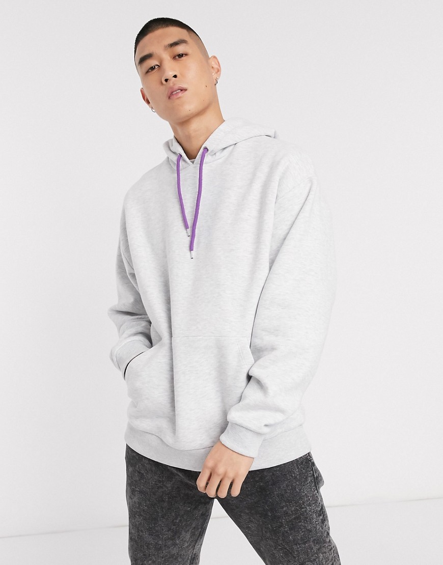 ASOS DESIGN oversized hoodie in white marl with purple drawcords
