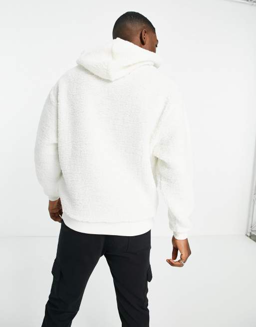 ASOS DESIGN oversized hoodie in white teddy borg