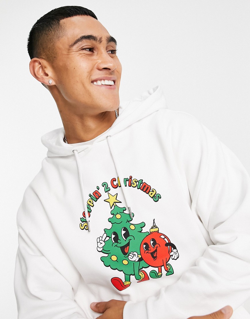 ASOS DESIGN oversized hoodie in white with Christmas cartoon print