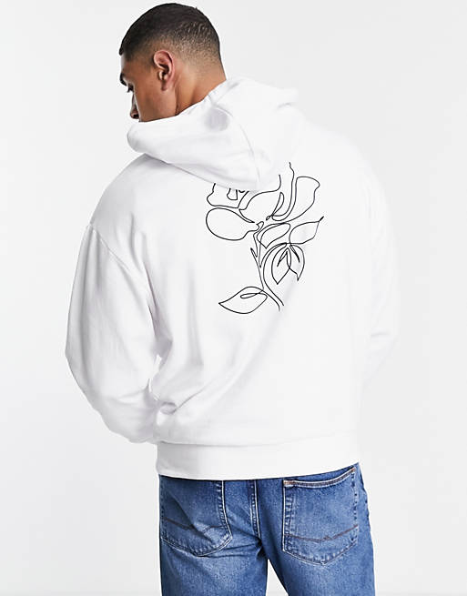 asos.com | ASOS DESIGN oversized hoodie in white with line drawing flower back print