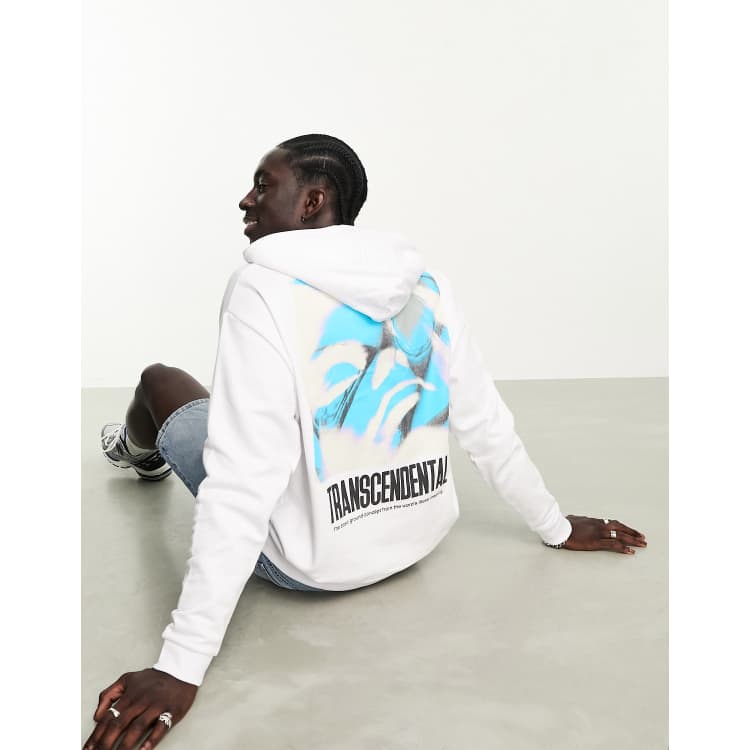 ASOS DESIGN oversized hoodie in white with photographic back print