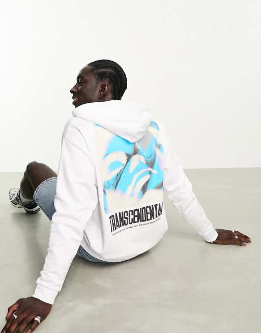 ASOS DESIGN oversized hoodie in white with photographic back print and  chest print