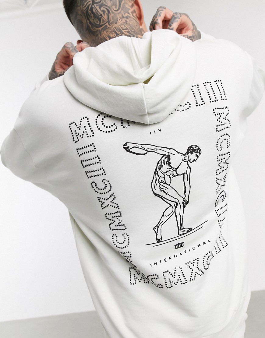 ASOS DESIGN - Oversized hoodie in wit met print op de achterkant en hotfix detail, combi-set