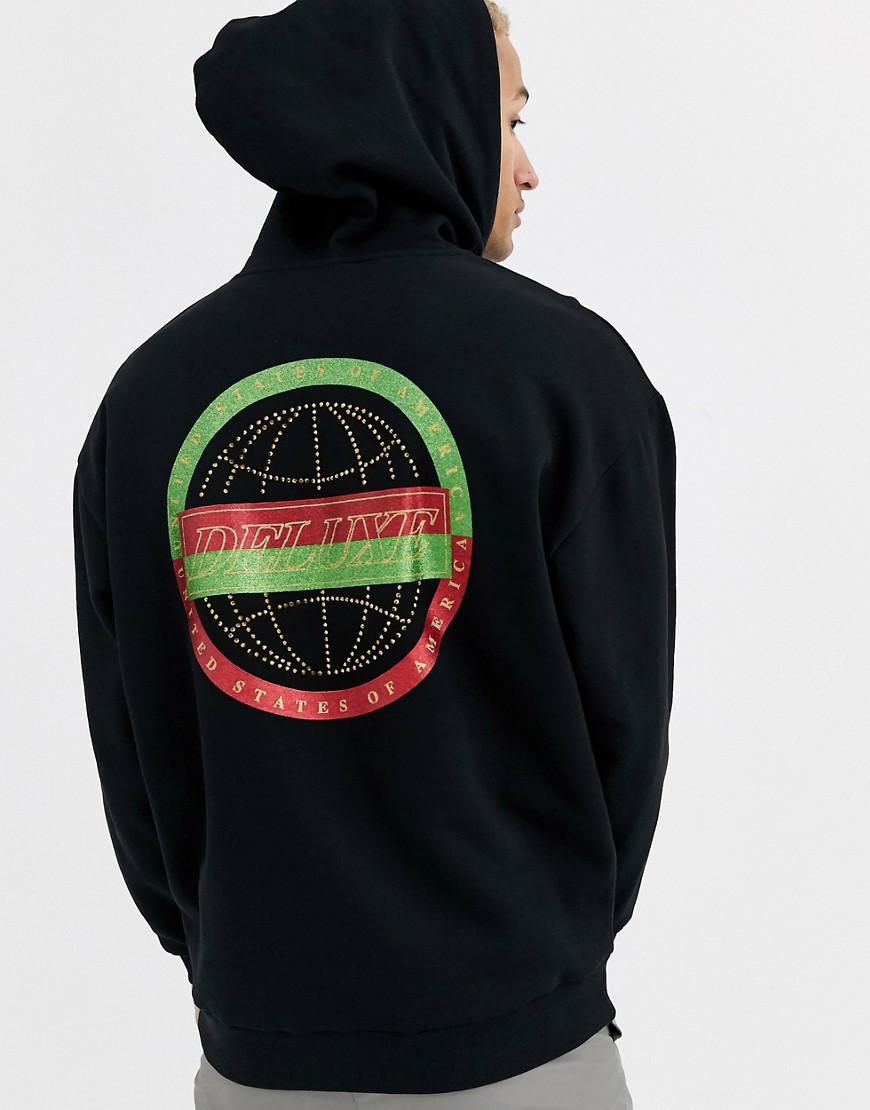 ASOS DESIGN - Oversized hoodie in zwart met hotfix tekstprint met siersteentjes op de rug