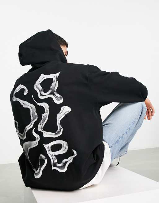 ASOS DESIGN - Oversized hoodie in zwart met tekstprint achterop